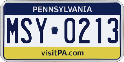 PA license plate MSY0213