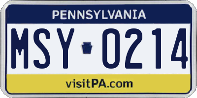 PA license plate MSY0214