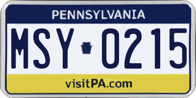 PA license plate MSY0215