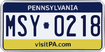 PA license plate MSY0218