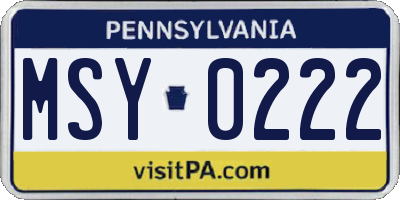 PA license plate MSY0222