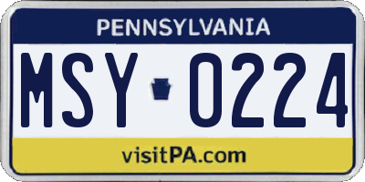 PA license plate MSY0224