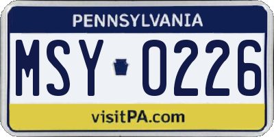PA license plate MSY0226