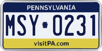 PA license plate MSY0231