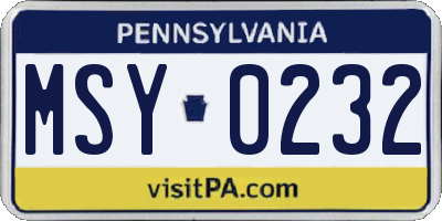 PA license plate MSY0232