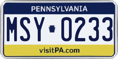PA license plate MSY0233
