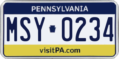 PA license plate MSY0234