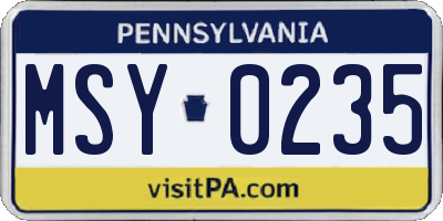 PA license plate MSY0235