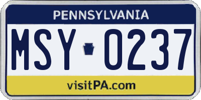 PA license plate MSY0237