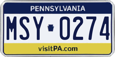 PA license plate MSY0274