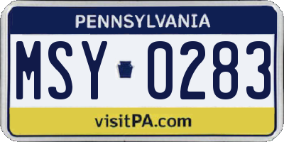 PA license plate MSY0283