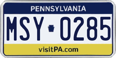 PA license plate MSY0285