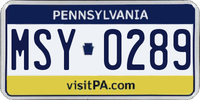PA license plate MSY0289