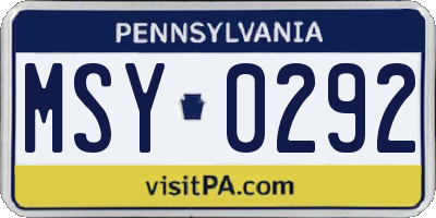 PA license plate MSY0292