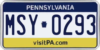 PA license plate MSY0293