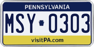 PA license plate MSY0303