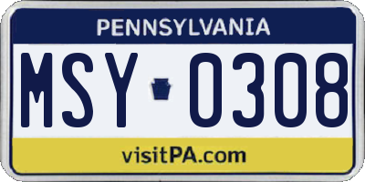 PA license plate MSY0308