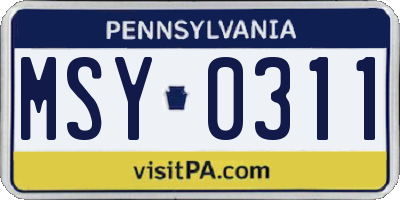 PA license plate MSY0311