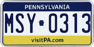 PA license plate MSY0313