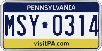 PA license plate MSY0314