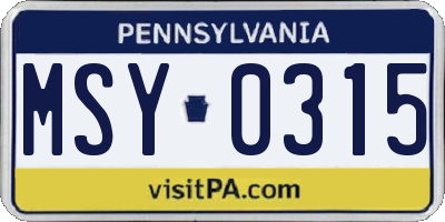 PA license plate MSY0315