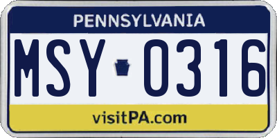 PA license plate MSY0316