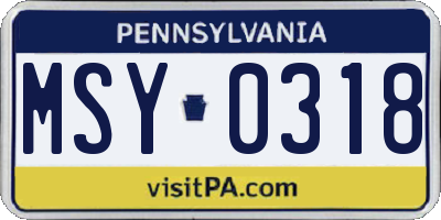 PA license plate MSY0318