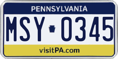 PA license plate MSY0345