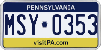PA license plate MSY0353