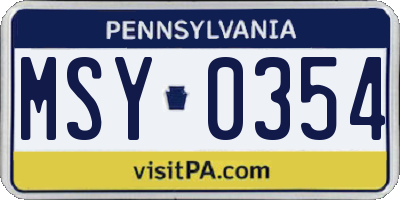 PA license plate MSY0354