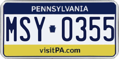 PA license plate MSY0355