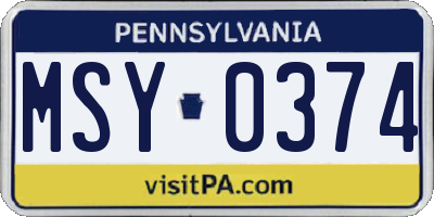 PA license plate MSY0374
