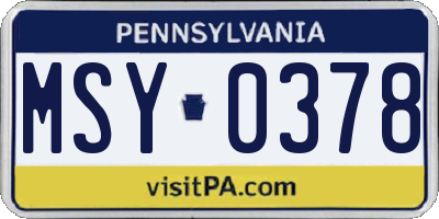 PA license plate MSY0378