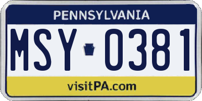PA license plate MSY0381
