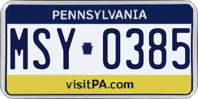 PA license plate MSY0385
