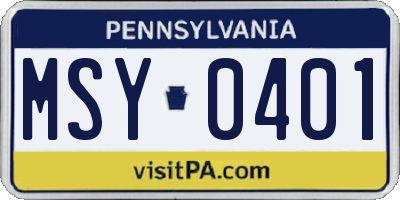PA license plate MSY0401