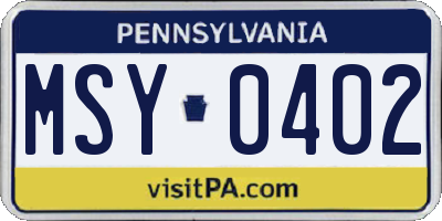 PA license plate MSY0402
