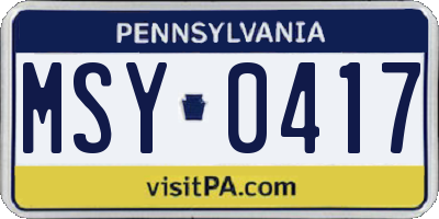 PA license plate MSY0417