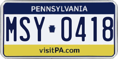 PA license plate MSY0418