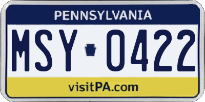 PA license plate MSY0422