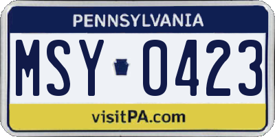 PA license plate MSY0423