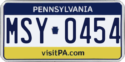 PA license plate MSY0454