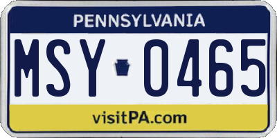 PA license plate MSY0465