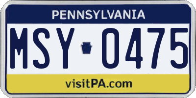 PA license plate MSY0475