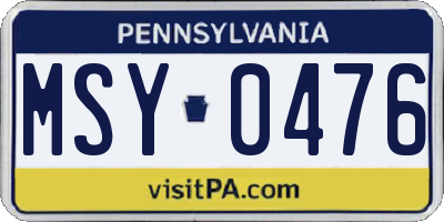 PA license plate MSY0476