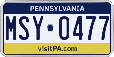 PA license plate MSY0477