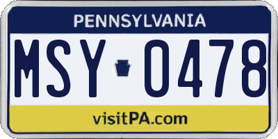 PA license plate MSY0478