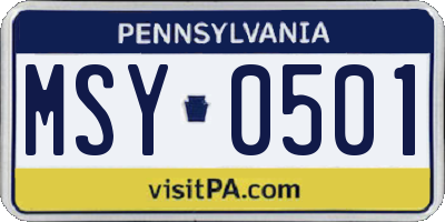 PA license plate MSY0501