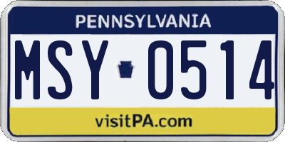 PA license plate MSY0514