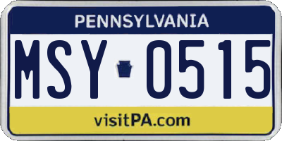 PA license plate MSY0515